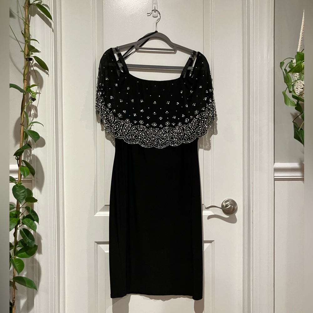 Roz & Ali Black Dress with Silver and Pearl Beading